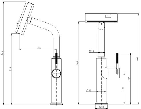 Brass Gun-Grey Finished Waterfall Spout Pull Down Kitchen Sink Tap T0388G