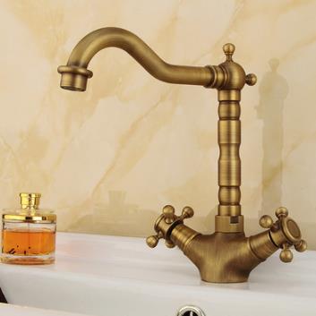 Antique Two Handles Inspired Brass Kitchen Tap - T0415