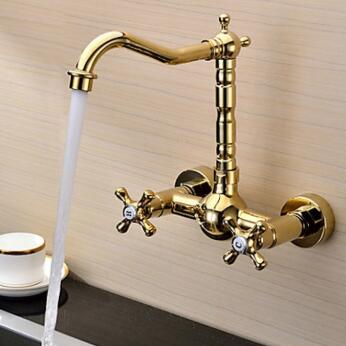 Ti-PVD Finish Solid Brass Wall Mount Centerset Kitchen Tap T0415G