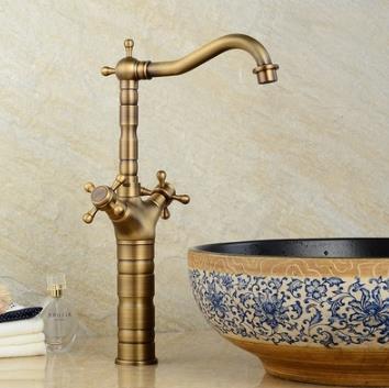 Antique Brass Finish Bathroom Sink Tap (Tall) T0415H