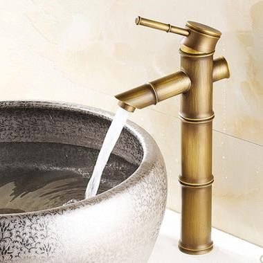 Antique Brass Bathroom Sink Tap - Bamboo Shape Design T0418HA - Click Image to Close