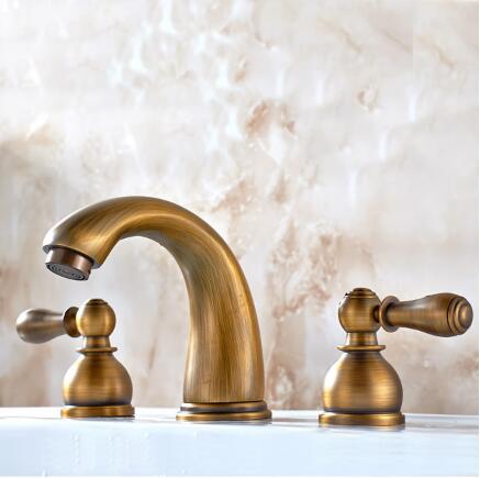 Antique Brass Finish Widespread Bathroom Sink Tap T0451A - Click Image to Close