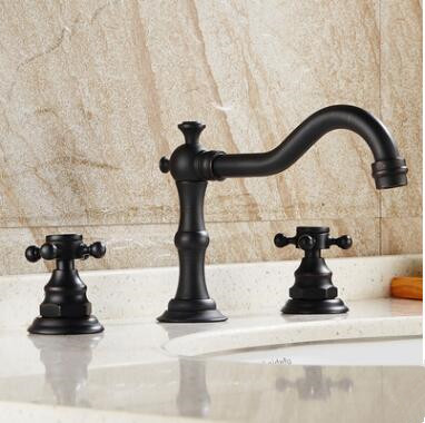 Antique Black Bronze Brass Bathroom Sink Tap Three Pieces Tap T0477L