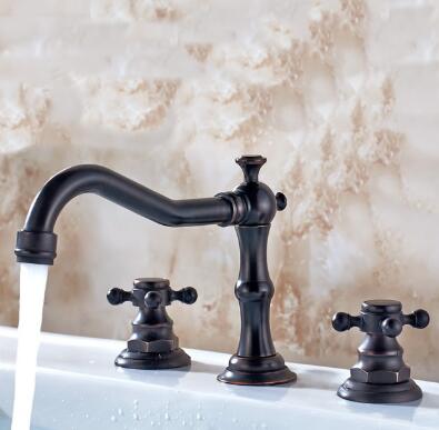 Vintage Style Oil-rubbed Bronze Finish Double Handles Brass Bathroom Sink Tap TP0477OR