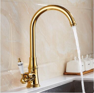 Contemporary Solid Brass Centerset Kitchen Faucet Ti-PVD Finish T0478A - Click Image to Close