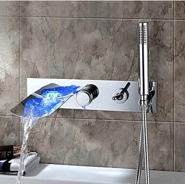 Contemporary Color Changing Wall Mount Tub Tap With Hand Shower T0500BW