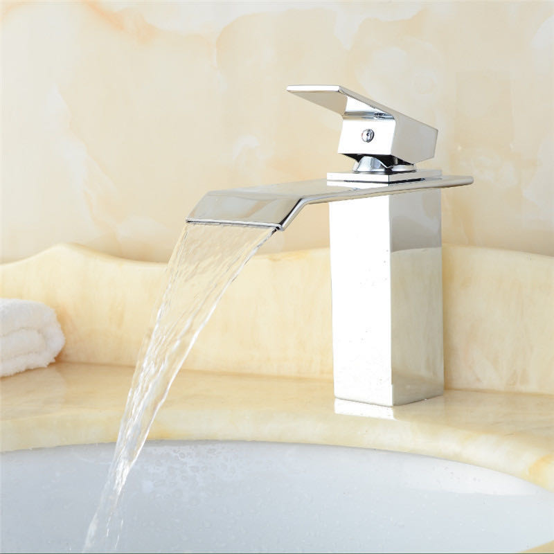 Contemporary Waterfall Bathroom Sink Tap Chrome Finish T0618
