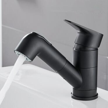 Black Mixer Modern Widespread Pull Out Bathroom Sink Tap T0545B