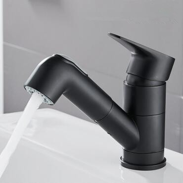 Black Mixer Modern Widespread Pull Out Bathroom Sink Tap T0545B - Click Image to Close