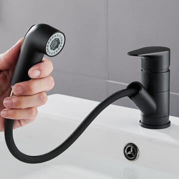 Black Mixer Modern Widespread Pull Out Bathroom Sink Tap T0545B - Click Image to Close