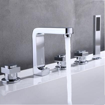 Chrome Finished Five-pieces Brass Tub Tap with Hand Shower T0580T - Click Image to Close