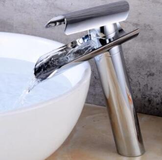 Brass Chrome Finished Waterfall Bathroom Mixer Sink Tap T0800C - Click Image to Close