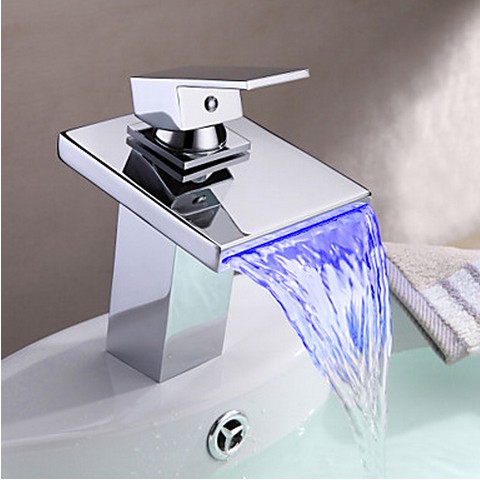 Contemporary Thermochromic Multi-color LED Stainless Steel Spout Bathroom Sink Faucet T0815BF