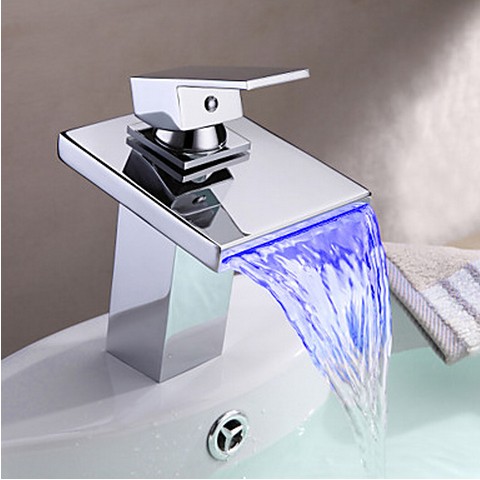 Contemporary Thermochromic Multi-color LED Stainless Steel Spout Bathroom Sink Faucet T0815BF - Click Image to Close