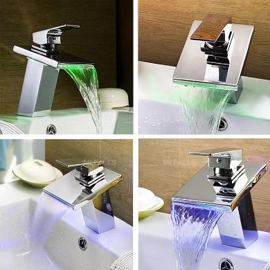 Contemporary Thermochromic Multi-color LED Stainless Steel Spout Bathroom Sink Faucet T0815BF - Click Image to Close