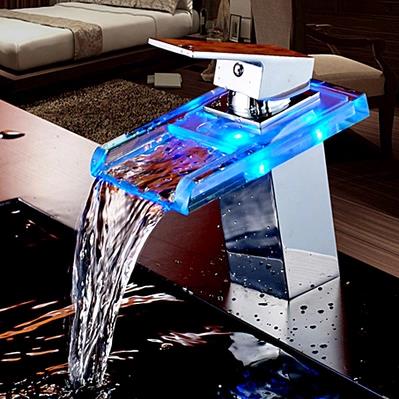 Contemporary Single Handle Waterfall LED Bathroom Sink Tap - T0818F