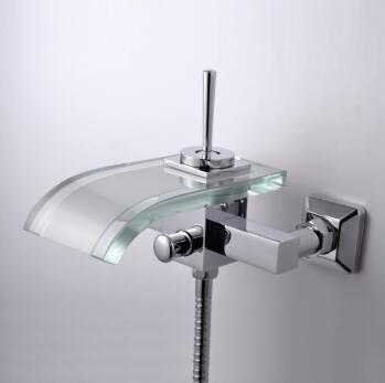 Single Handle Waterfall Wall-Mount Chrome Glass Bathtub Tap (T0821W)