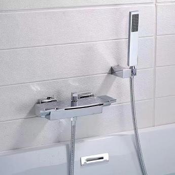 Bathtub Tap Bathroom Waterfall Spout Brass Chrome Finished with Hand Shower T0881 - Click Image to Close