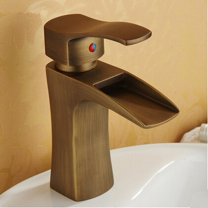 Antique Waterfall Brass Brushed Bathroom Sink Tap T1023D