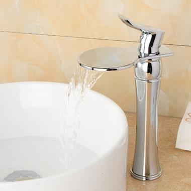 Creative Waterfall Brass Bathroom Sink Tap High Version T1027W - Click Image to Close