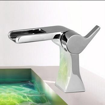 Waterfall Single Hole Single Handle Brass Bathroom Sink Tap T1028B - Click Image to Close