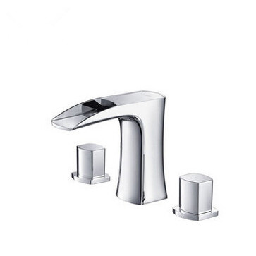 Waterfall Brass Three Holes Two Handles Bathroom Sink Tap T1030D - Click Image to Close