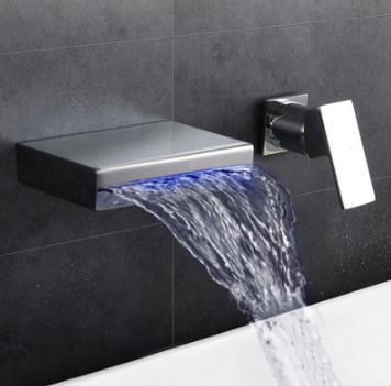 Fashion Designed LED Waterfall Three-pieces Wall Mounted Bathroom Sink Tap T1032 - Click Image to Close