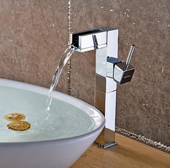 Waterfall Single Handle Brass Bathroom Sink Tap Mixer Water Tap (High version) T1032HF