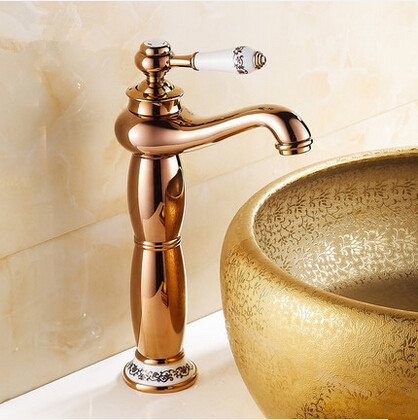 New European Style Mixer Bathroom Sink Tap High version Rose Gold T1120A
