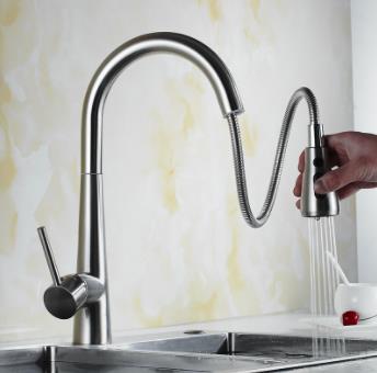 Contemporary Brass Kitchen Tap - Nickel Brushed Finish T1708 - Click Image to Close