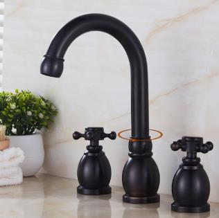 Antique Basin Tap Black Bronze Brass Two Handles Mixer Bathroom Sink Tap T1808B - Click Image to Close