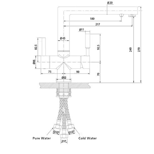 Solid Brass Kitchen Faucet with Drinking Water Function RO T3004