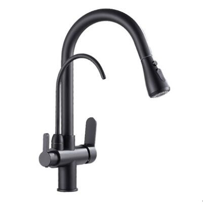 Kitchen Three Way Tap Black Bronze Brass Drinking Water Pull Out Kitchen Sink Tap T3290B