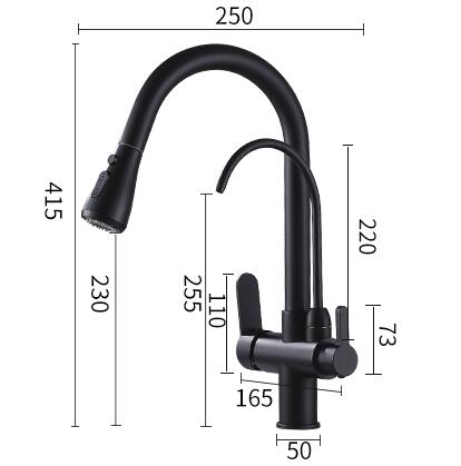 Kitchen Three Way Tap Black Bronze Brass Drinking Water Pull Out Kitchen Sink Tap T3290B