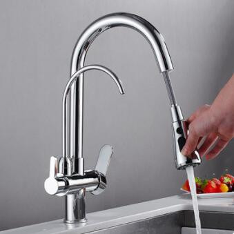 Three Ways Kitchen Taps Chrome Finished Drinking Water Mixer Kitchen Sink Tap T3290C - Click Image to Close