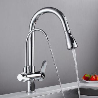 Three Ways Kitchen Taps Chrome Finished Drinking Water Mixer Kitchen Sink Tap T3290C - Click Image to Close