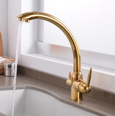 Antique Hot & Cold Water & RO filter Golden Printed Kitchen Mixer Tap T3305G - Click Image to Close