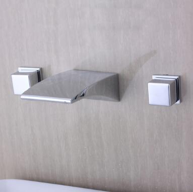Modern Design Chrome Finish Widespread Waterfall Bathroom Sink Tap T6038