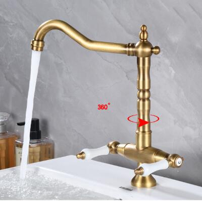Antique Two Handles Single Hole Bathroom Sink Tap T6606KA - Click Image to Close