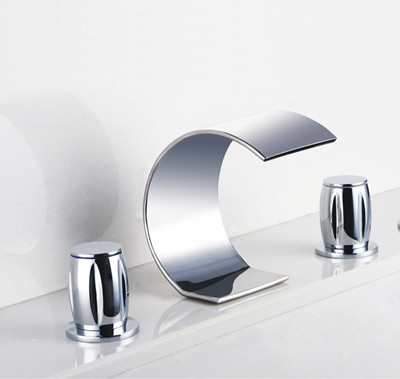 Contemporary Waterfall Bathroom Sink Tap Chrome Finish Widespread T7707 - Click Image to Close