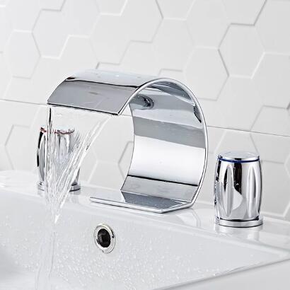 Contemporary Waterfall Bathroom Sink Tap Chrome Finish Widespread T7707 - Click Image to Close