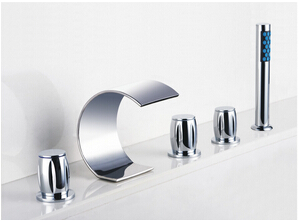 Contemporary Curved Shape Design Waterfall Tub Faucet with Hand Shower T7708