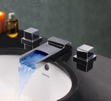 Contemporary Two Handles Chrome Waterfall Led Bathroom Sink Tap T80051 - Click Image to Close