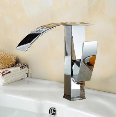 Contemporary Waterfall Bathroom Sink Tap Chrome Finish T8007