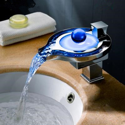 Contemporary Color Changing LED Waterfall Bathroom Sink Tap - T8008F