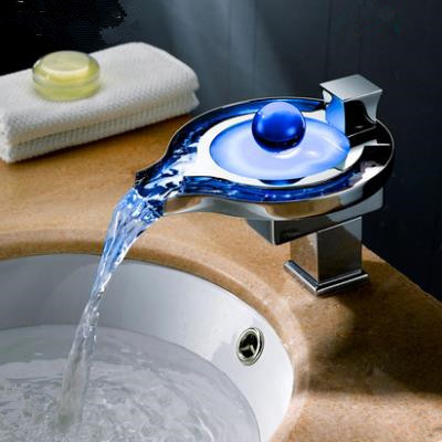 Contemporary Color Changing LED Waterfall Bathroom Sink Tap - T8008F - Click Image to Close