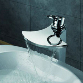 Chrome Finish Brass Waterfall Bathroom Sink Tap T8010 - Click Image to Close