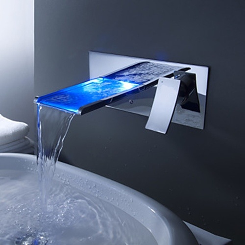 Contemporary Color Changing LED Waterfall Bathroom Sink Tap T8013