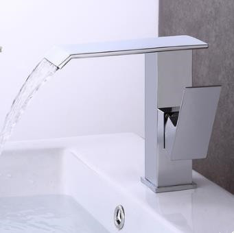 Contemporary Brass Waterfall Bathroom Sink Tap(Chrome Finish)T8017