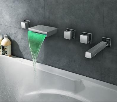 Thermochromic Contemporary Chrome Finish LED Waterfall Bathroom Tub Tap T8045